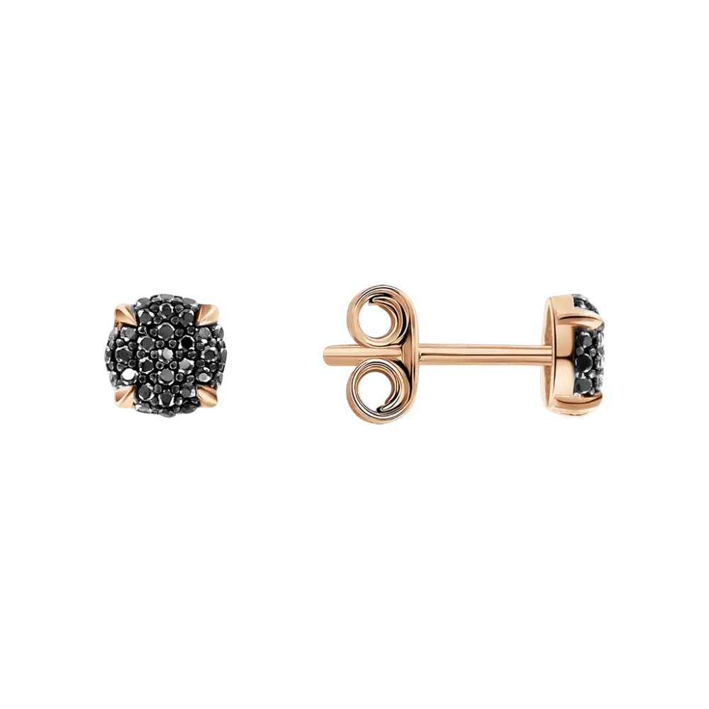 Product image 1 of the product “Stud Earrings “Round with Black Stones” in 585 Rose Gold with Cubic Zirconia ”