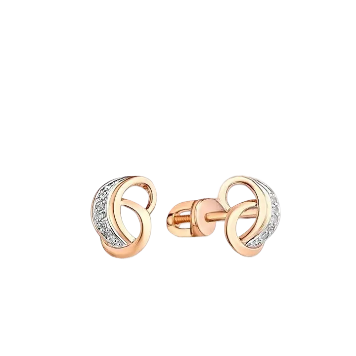 Product image 1 of the product “Stud Earrings “Loop with Stones” in 585 Rose Gold with Diamonds ”