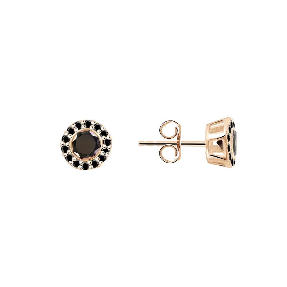 Artikelbild 1 des Artikels “Ohrstecker „Schwarzer Stein mit Steinkranz“ aus 585 Rotgold mit Zirkonia “