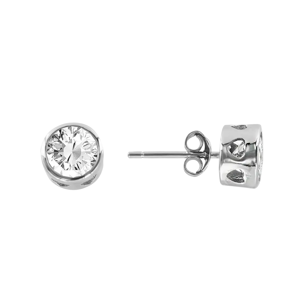Product image 1 of the product “Stud Earrings “Solitaire in Bezel Setting” in 925 Sterling Silver with Cubic Zirconia, Ø 7 mm ”