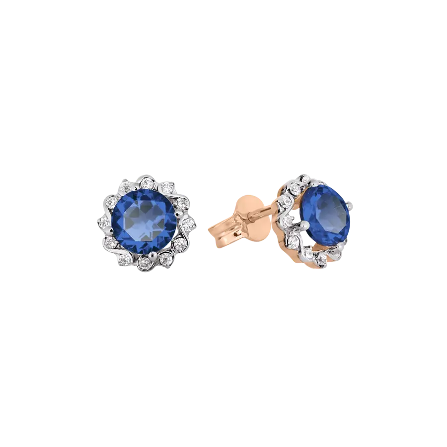 Product image 1 of the product “Stud Earrings “Solitaire with Stone Halo” in 585 Two-Tone Gold with Cubic Zirconia and Sapphire ”