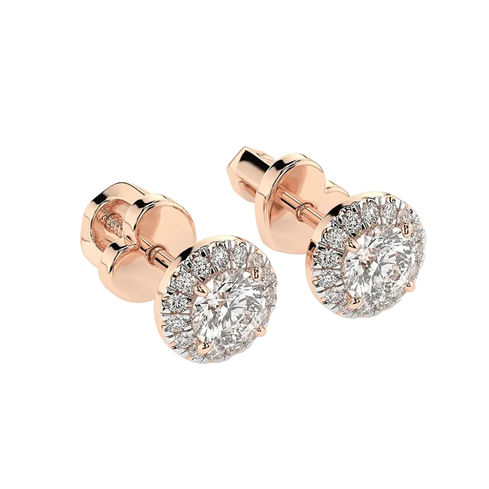 Product image 1 of the product “Stud Earrings “Solitaire with Stone Halo” in 585 Rose Gold with Diamonds ”