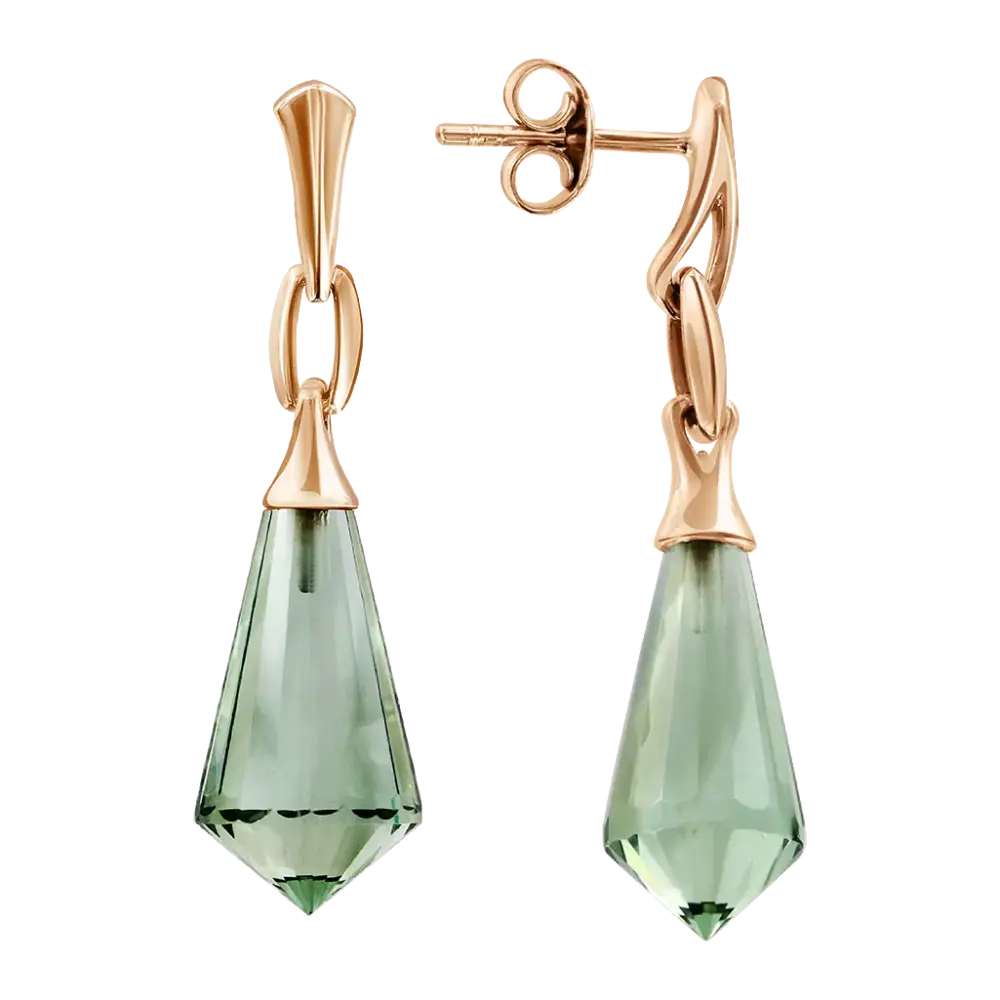 Artikelbild 1 des Artikels “Ohrstecker „Spitzer Tropfen hängend“ aus 585 Rotgold mit Amethyst “
