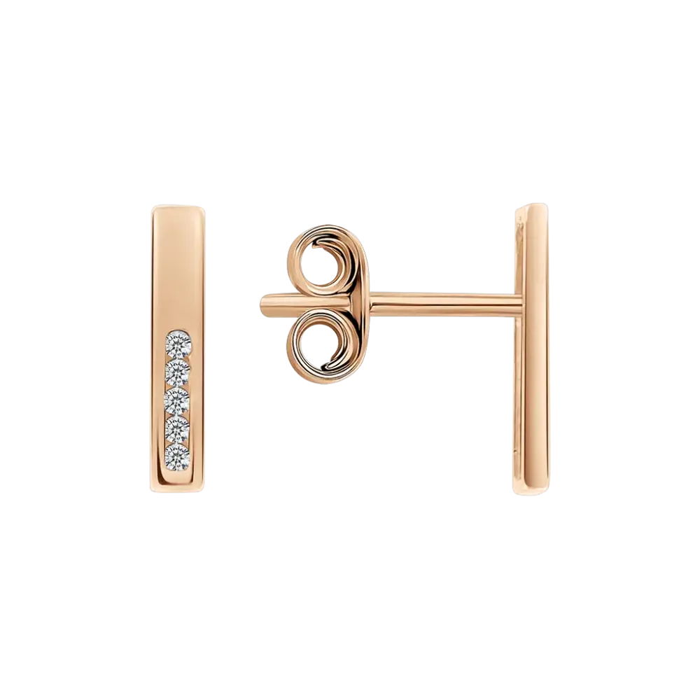 Artikelbild 1 des Artikels “Ohrstecker „Steg mit Steinreihe“ aus 585 Rotgold mit Zirkonia “