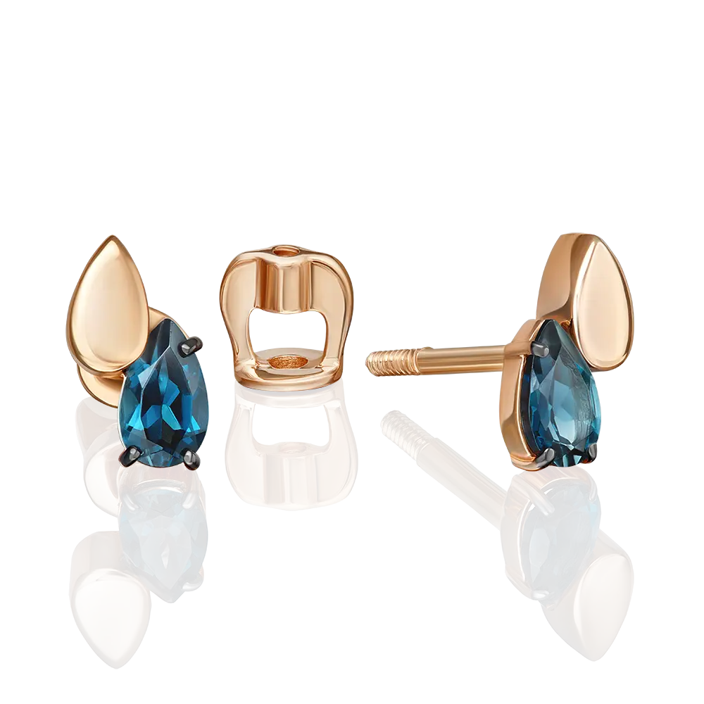 Product image 1 of the product “Stud Earrings “Teardrop with Leaf” in 585 Rose Gold with Topaz, Height 8 mm ”
