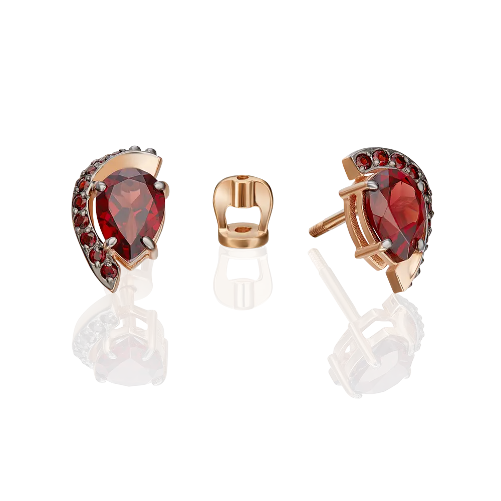 Artikelbild 1 des Artikels “Ohrstecker „Tropfen mit Steinkranz“ aus 585 Rotgold mit Granat “
