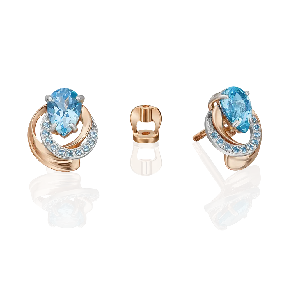 Artikelbild 1 des Artikels “Ohrstecker „Wirbel mit Steinen“ aus 585 Rotgold mit Topas “