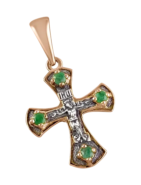 Artikelbild 1 des Artikels “Orthodoxer Kreuzanhänger „Kreuzigung Christi“ aus 925 Silber mit Vergoldung und einem Smaragd “