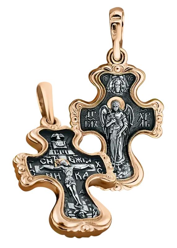 Artikelbild 1 des Artikels “Orthodoxer Kreuzanhänger „Kreuzigung Christi“ und „Schutzengel“ aus 925 Silber, vergoldet mit 999er Rotgold “
