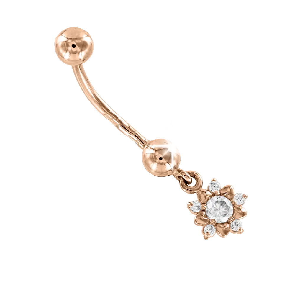 Artikelbild 1 des Artikels “Piercing „Banane mit Blüte hängend“ aus 585 Rotgold mit Zirkonia “