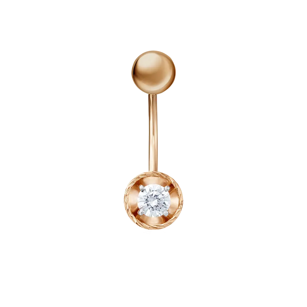Product image 1 of the product “Piercing “Banana with Solitaire” in 585 Rose Gold with Cubic Zirconia, Length 22 mm ”
