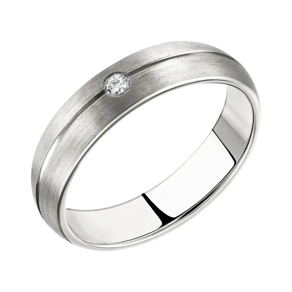 Product image 1 of the product “Wedding Ring “Matte with Groove and Stone” in 925 Sterling Silver with Cubic Zirconia, Width 5 mm ”
