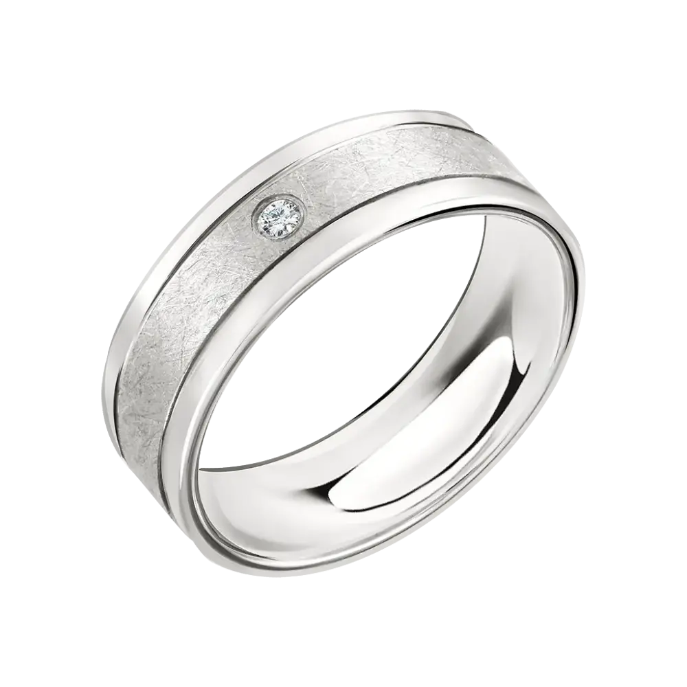 Artikelbild 1 des Artikels “Trauring „Matt mit Rille und Stein“ aus 925 Silber mit Zirkonia, Breite 6,0 mm “