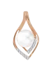 Product image 1 of the product “Pendant “Pearl in Leaf Frame” in 585 Rose Gold with Cubic Zirconia and Pearls ”