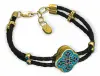 Artikelbild 1 des Artikels “Armband „Lederband mit Emaille-Kleeblatt“ aus 925 Silber vergoldet “
