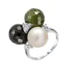 Artikelbild 1 des Artikels “Damenring „Drei Kugeln mit Perle“ aus 925 Silber mit Zirkonia und Perlen “