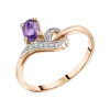 Product image 1 of the product “Women's Ring “Curved with Oval Stone” in 585 Rose Gold with Cubic Zirconia and Amethyst ”