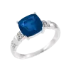 Product image 1 of the product “Women's Ring “Cushion Cut with Side Stones” in 585 White Gold with Diamonds and London Blue Topaz ”
