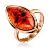 Product image 1 of the product “Women's Ring “Navette with Frame” in Gold-Plated 925 Sterling Silver with Amber ”
