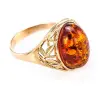 Product image 1 of the product “Women's Ring “Oval with Leaf Ornament” in Gold-Plated 925 Sterling Silver with Amber ”