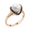 Product image 1 of the product “Women's Ring “Pearl with Dark Stone Setting” in 585 Rose Gold with Cubic Zirconia and Pearls ”