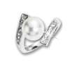 Product image 1 of the product “Women's Ring “Pearl with Stone Bars” in 925 Sterling Silver with Cubic Zirconia and Pearls ”