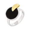 Product image 1 of the product “Women's Ring “Round Plate with Crescent Moon” in Gold-Plated 925 Sterling Silver with Onyx ”