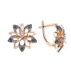 Product image 1 of the product “Drop Earrings “Flower with Black Stones” in 585 Two-Tone Gold with Cubic Zirconia ”