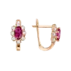 Product image 1 of the product “Drop Earrings “Red Oval Stone with Stone Halo” in 585 Rose Gold with Cubic Zirconia, Height 10 mm ”