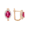 Product image 1 of the product “Drop Earrings “Red Oval Stone with Stone Halo” in 585 Rose Gold with Cubic Zirconia, Height 13 mm ”