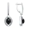 Product image 1 of the product “Drop Earrings “Black Oval with Stone Halo” in 925 Sterling Silver with Cubic Zirconia and Agate ”