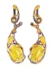 Product image 1 of the product “Earrings “Scroll-Style Ornament” in Gold-Plated 925 Sterling Silver with Amber, Height 57 mm ”