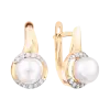 Product image 1 of the product “Earrings “Round in Stone Halo” in 585 Yellow Gold with Cubic Zirconia and Pearls ”
