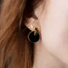 Product image 1 of the product “Stud Earrings “Round Onyx Disc” in Gold-Plated 925 Sterling Silver with Onyx ”