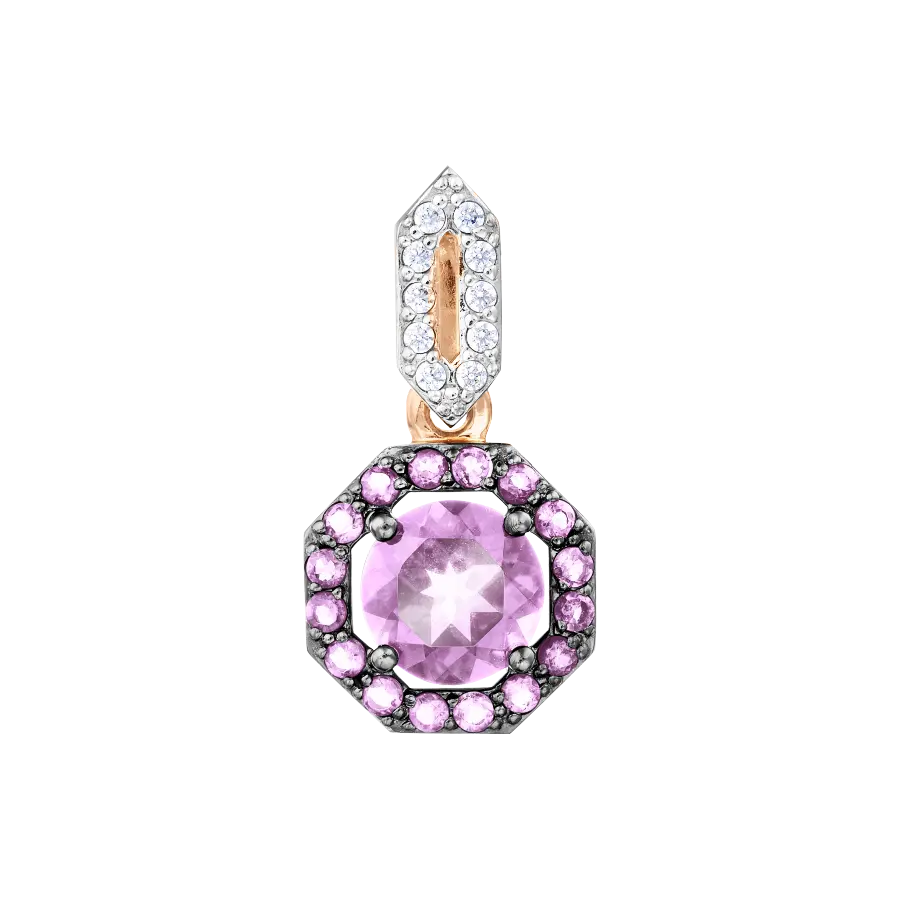 Artikelbild 1 des Artikels “Anhänger „Achteck mit Steinkranz“ aus 585 Rotgold mit Zirkonia und Amethyst “