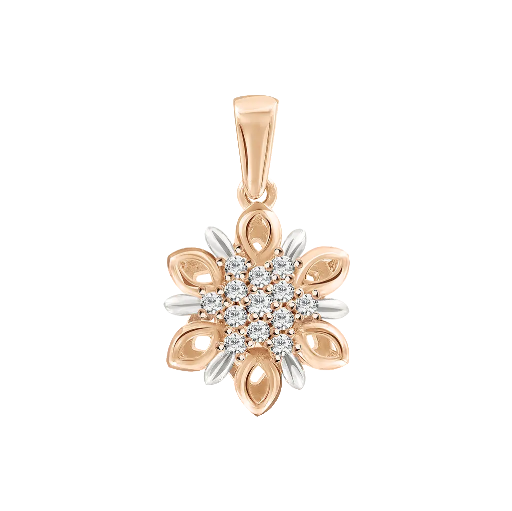 Product image 1 of the product “Pendant “Flower with Stones” in 585 Two-Tone Gold with Cubic Zirconia ”