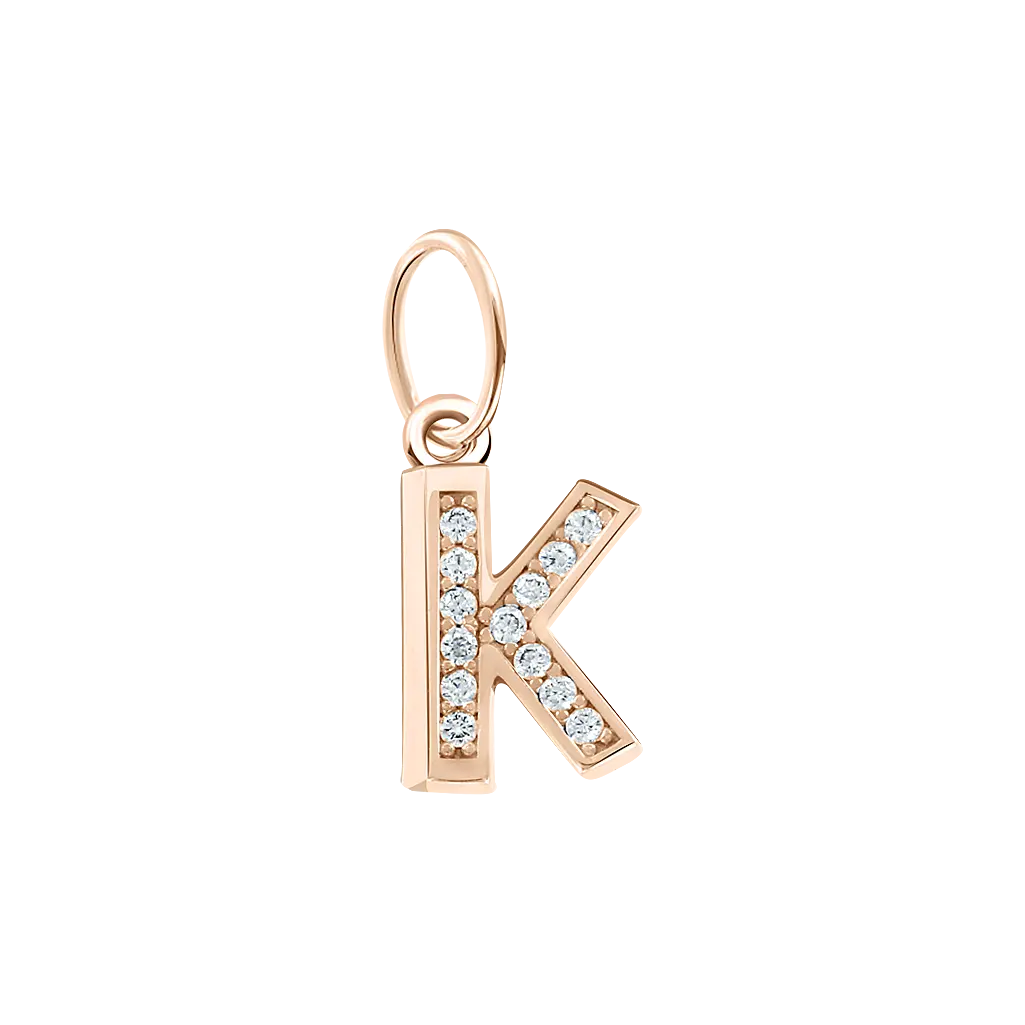 Product image 1 of the product “Pendant “Letter K with Stones” in 585 Rose Gold with Cubic Zirconia ”
