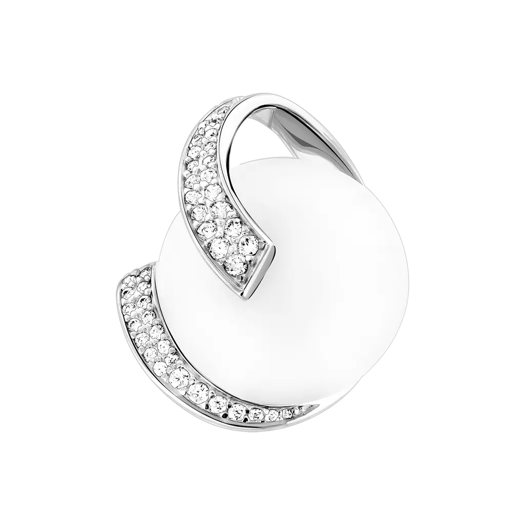 Artikelbild 1 des Artikels “Anhänger „Cabochon mit Steinschwung“ aus 925 Silber mit Zirkonia und Mondstein “
