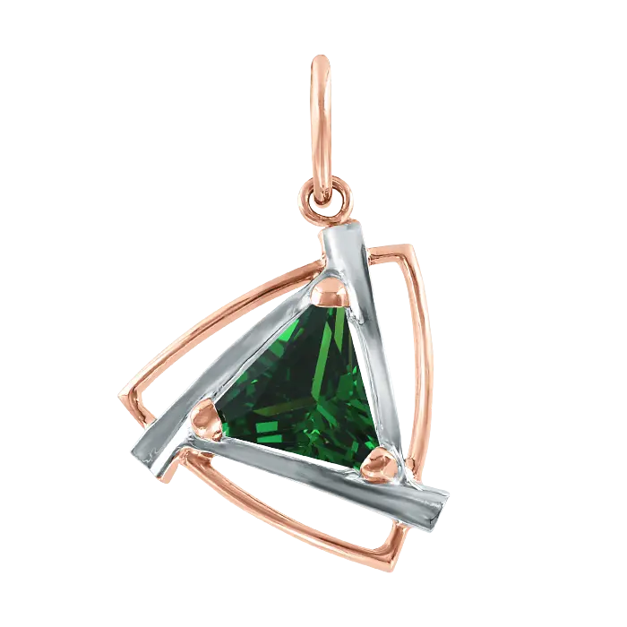 Product image 1 of the product “Pendant “Triangle with Frame” in 585 Two-Tone Gold with Synthetic Emerald ”
