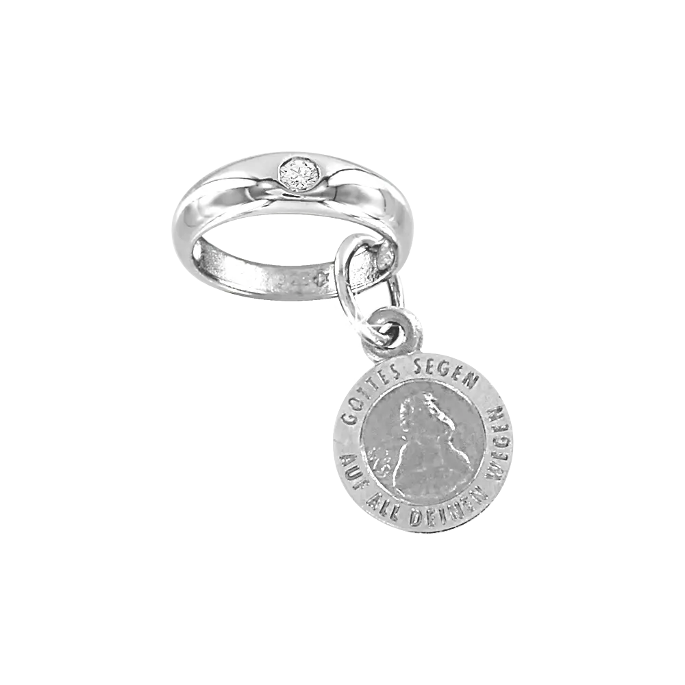 Product image 1 of the product “Pendant “Wedding Ring with Medal” in 925 Sterling Silver with Cubic Zirconia ”