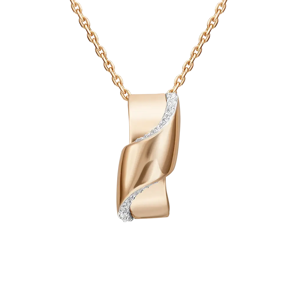 Artikelbild 1 des Artikels “Anhänger „Gewelltes Band mit Steinen“ aus 585 Rotgold mit Zirkonia “