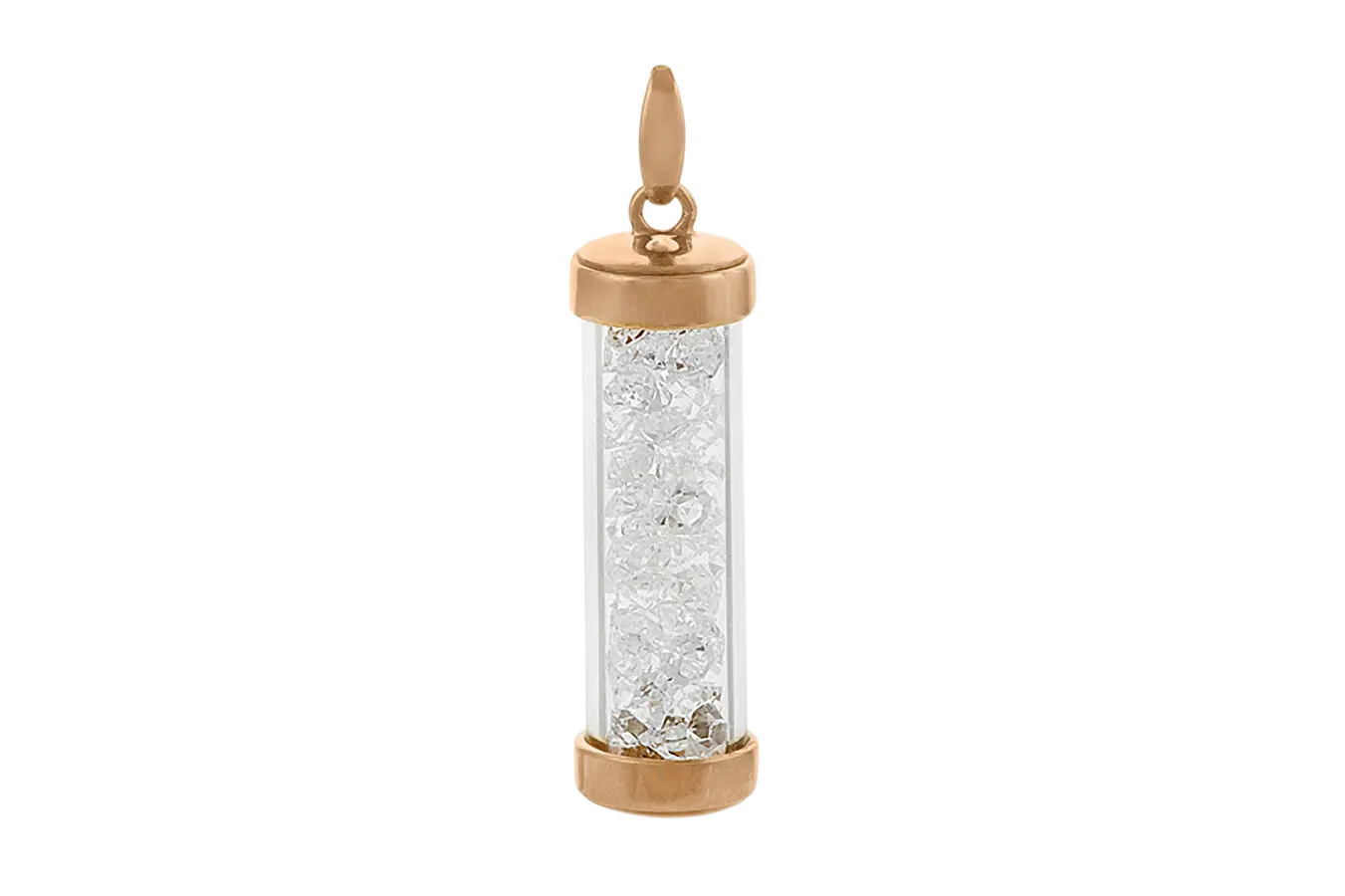 Product image 1 of the product “Pendant “Glass Tube with Crystals” in Gold-Plated 925 Sterling Silver with Jewellery Glass, Height 37 mm ”
