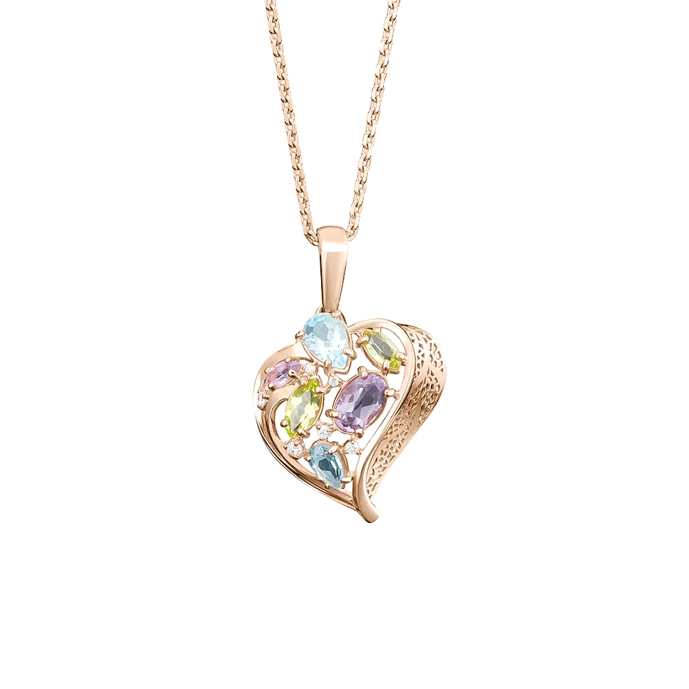 Product image 1 of the product “Pendant “Heart with Coloured Stones” in 585 Rose Gold with Cubic Zirconia and Topaz ”
