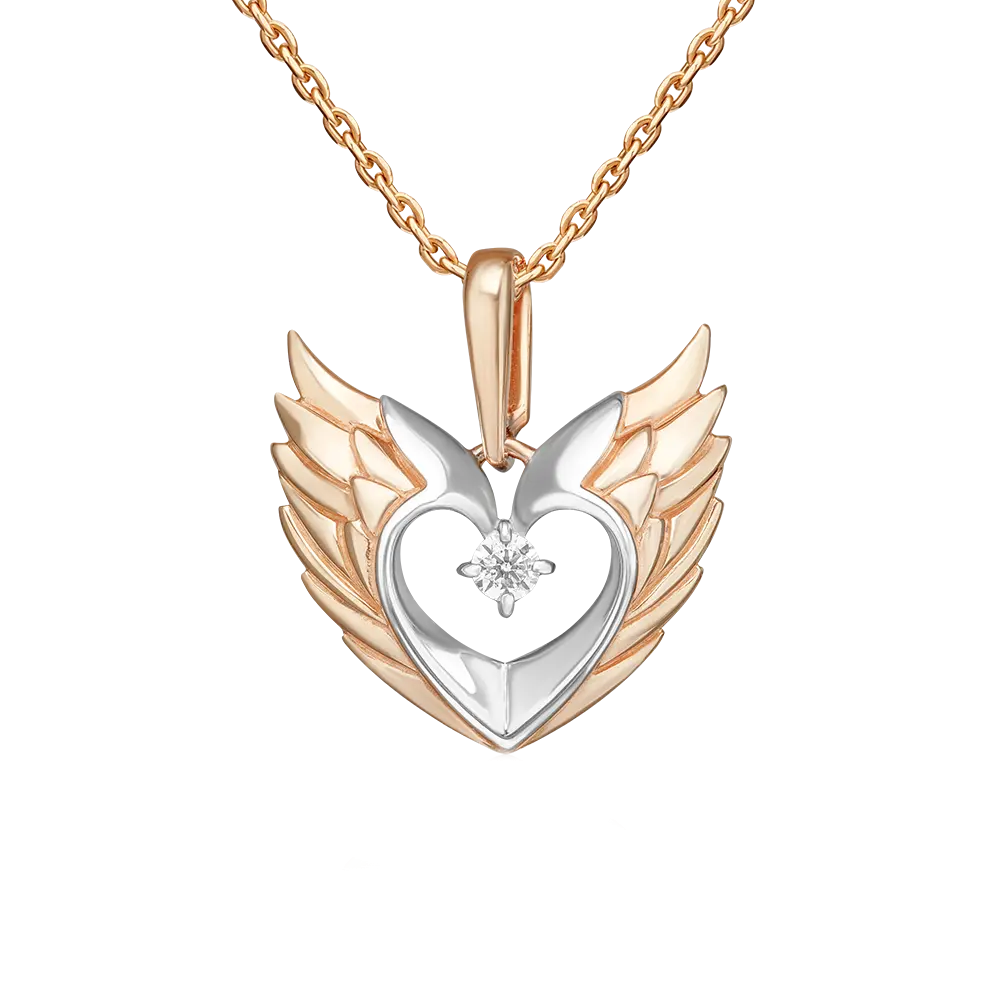 Product image 1 of the product “Pendant “Heart with Wings” in 585 Two-Tone Gold with Cubic Zirconia, Height 19 mm ”
