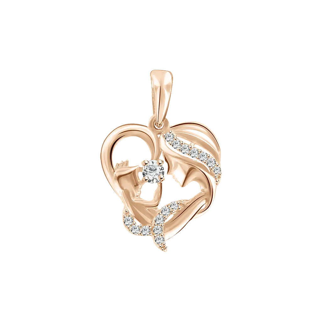 Artikelbild 1 des Artikels “Anhänger „Herz mit Mutter und Kind“ aus 585 Rotgold mit Zirkonia, Höhe 24 mm “