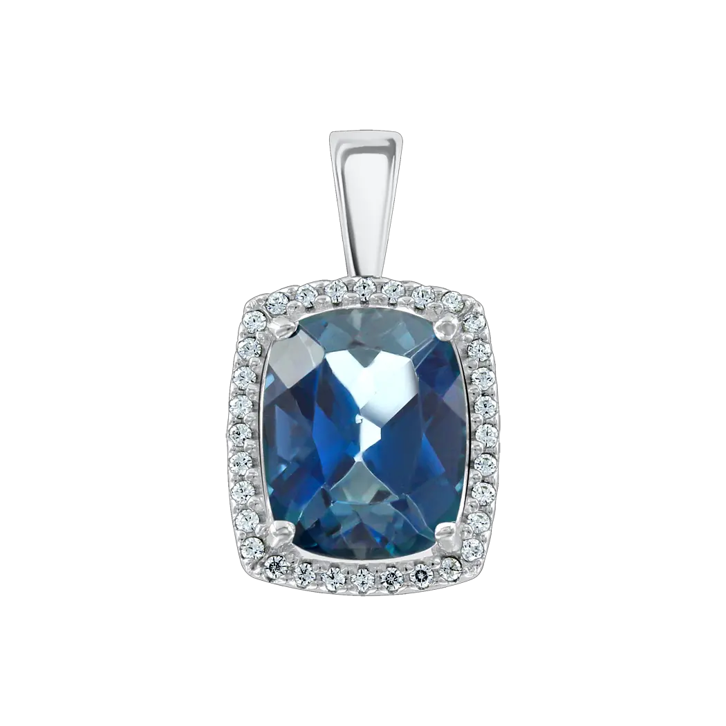 Product image 1 of the product “Pendant “Cushion Stone in Stone Halo” in 925 Sterling Silver with Cubic Zirconia and Topaz ”