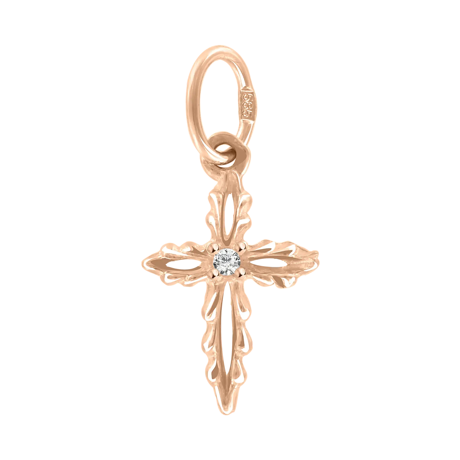 Product image 1 of the product “Pendant “Cross with Curved Ends” in 585 Rose Gold with Cubic Zirconia ”