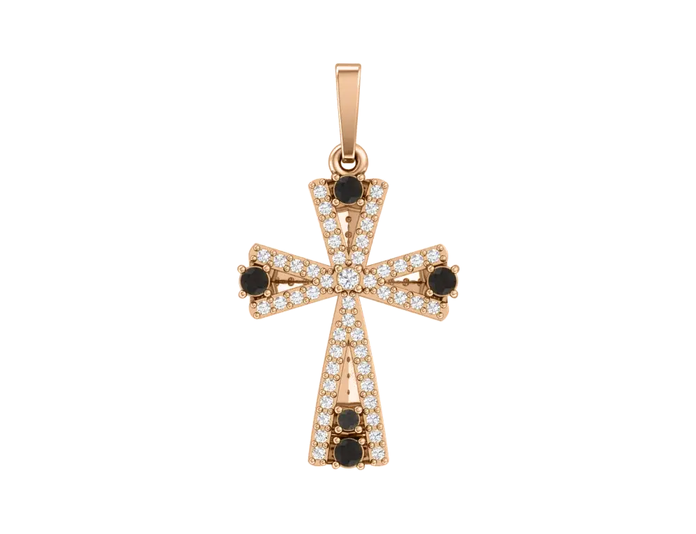 Product image 1 of the product “Pendant “Cross with Stones” in 585 Rose Gold with Cubic Zirconia, Height 26 mm ”
