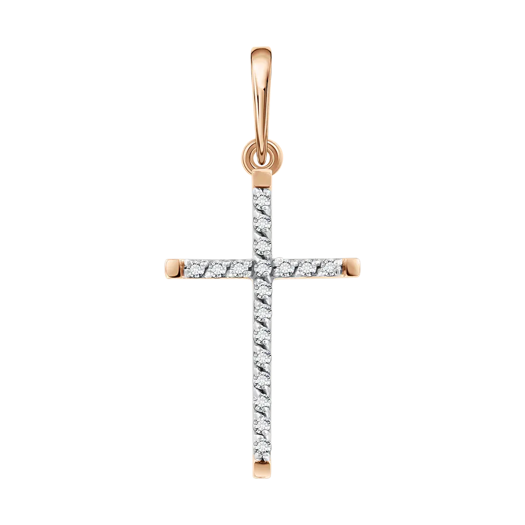 Product image 1 of the product “Pendant “Cross with Stones” in 585 Rose Gold with Cubic Zirconia, Height 30 mm ”