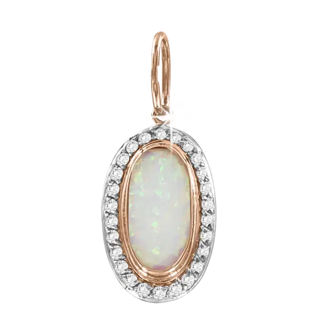Product image 1 of the product “Pendant “Long Oval with Stone Halo” in 585 Two-Tone Gold with Cubic Zirconia and Opal ”